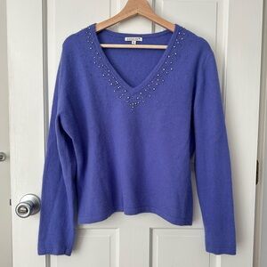 AVALIN Angora Blend Beaded Purple V-Neck Sweater Size XL